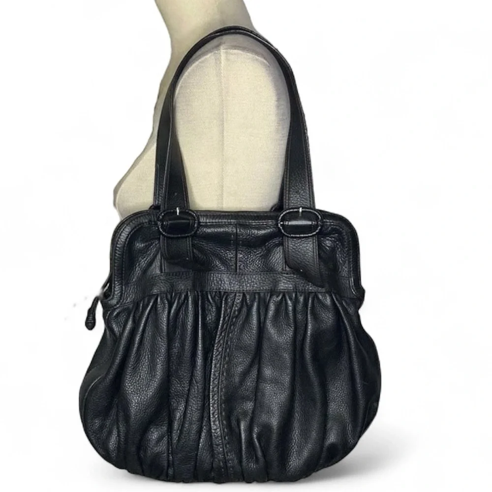 RARE Cole Haan Pleated Leather Satchel Hobo Bag Purse